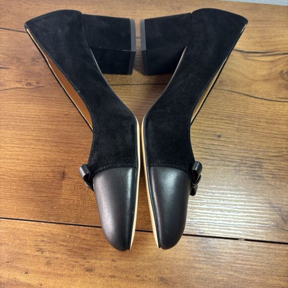 Talbots Isa Cut Out Pumps Black Suede Block Heel Size 8.5 Bows Classic Old Money - Picture 10 of 12